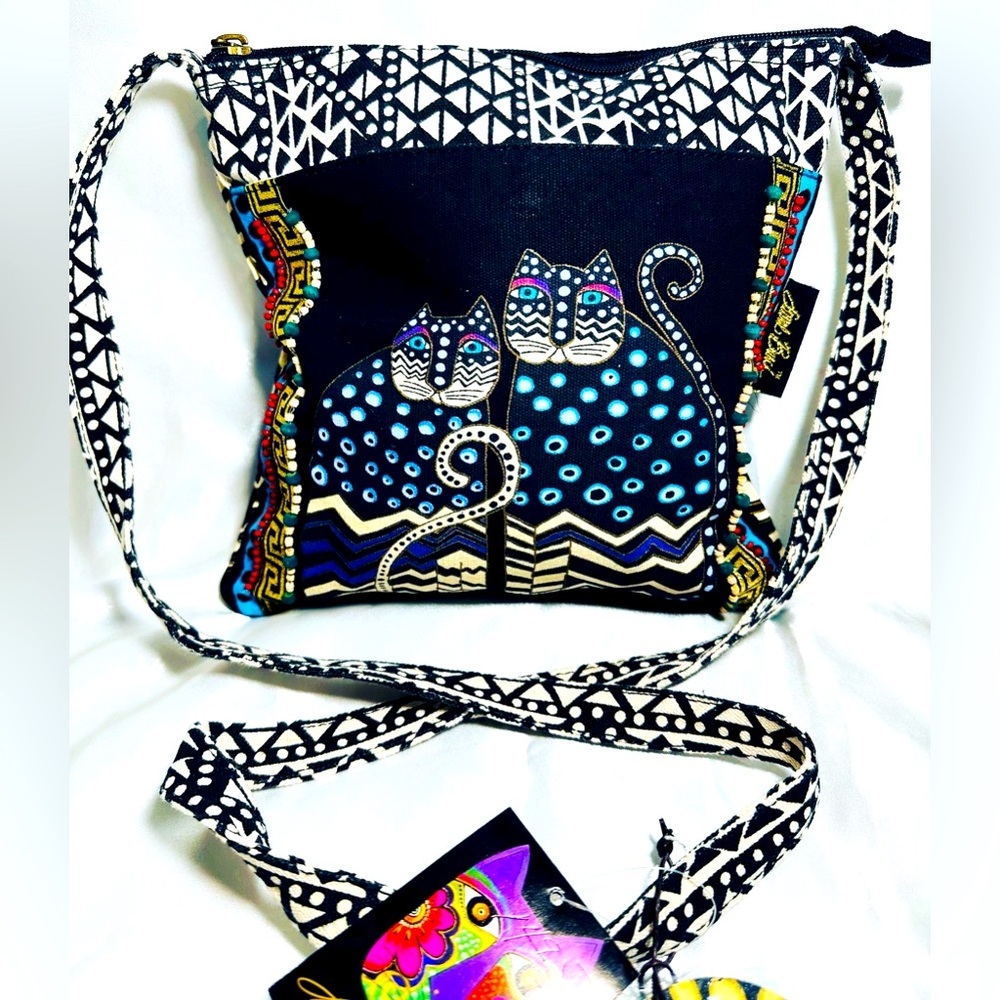 NWT Laurel Burch 3 Cat CrossBody Tote Bag Purse 10” COLORFUL BAG
